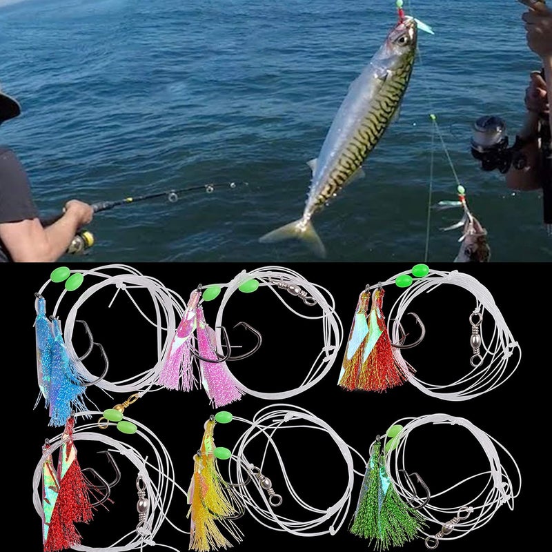 Shaddock Fishing 15Packs Fishing Bait Rigs Set Saltwater Fishing Rigs with Sharp Hooks, Fish Skin, Barrel Swivel and Glow Beads Bottom Fishing Rigs for Freshwater Flounder Sea Bass Halibut - Image 5